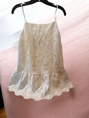 Aqua White Lace Mini Dress with Ruffle Hem